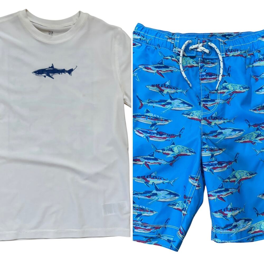 GAP Kids Boys Swim trunks and Rash Guard Shark Size Large 10